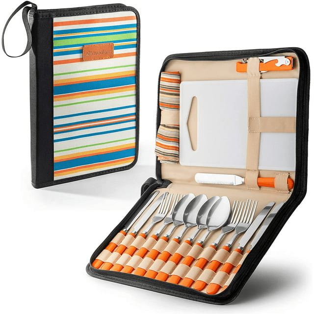 Camping Silverware Kit Cutlery Organizer Utensil Picnic Set - 12 Piece Mess Kit for 2 - Camp Kitchen BBQ's Camping Silverware Kit Cutlery Organizer Utensil Picnic Set - 12 Piece Mess Kit for 2 - Camp Kitchen BBQ's
