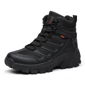 Large Size Combat Boots Men Desert Camping Non-slip Wear-resistant Sport High Top Footwear Outdoor Mountaineering Casual Shoes (Color: Black, size: 40)