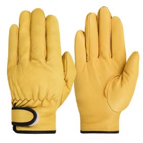 Work gloves sheepskin leather workers work welding safety protection garden sports motorcycle driver wear-resistant gloves (Color: Yellow, size: XXL)